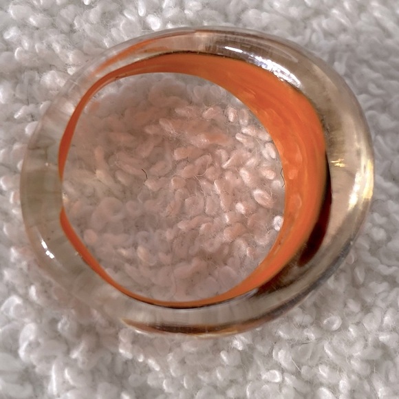 Vintage Art Glass Handmade Orange Burgundy Gold Glitter Band Ring - Picture 8 of 11